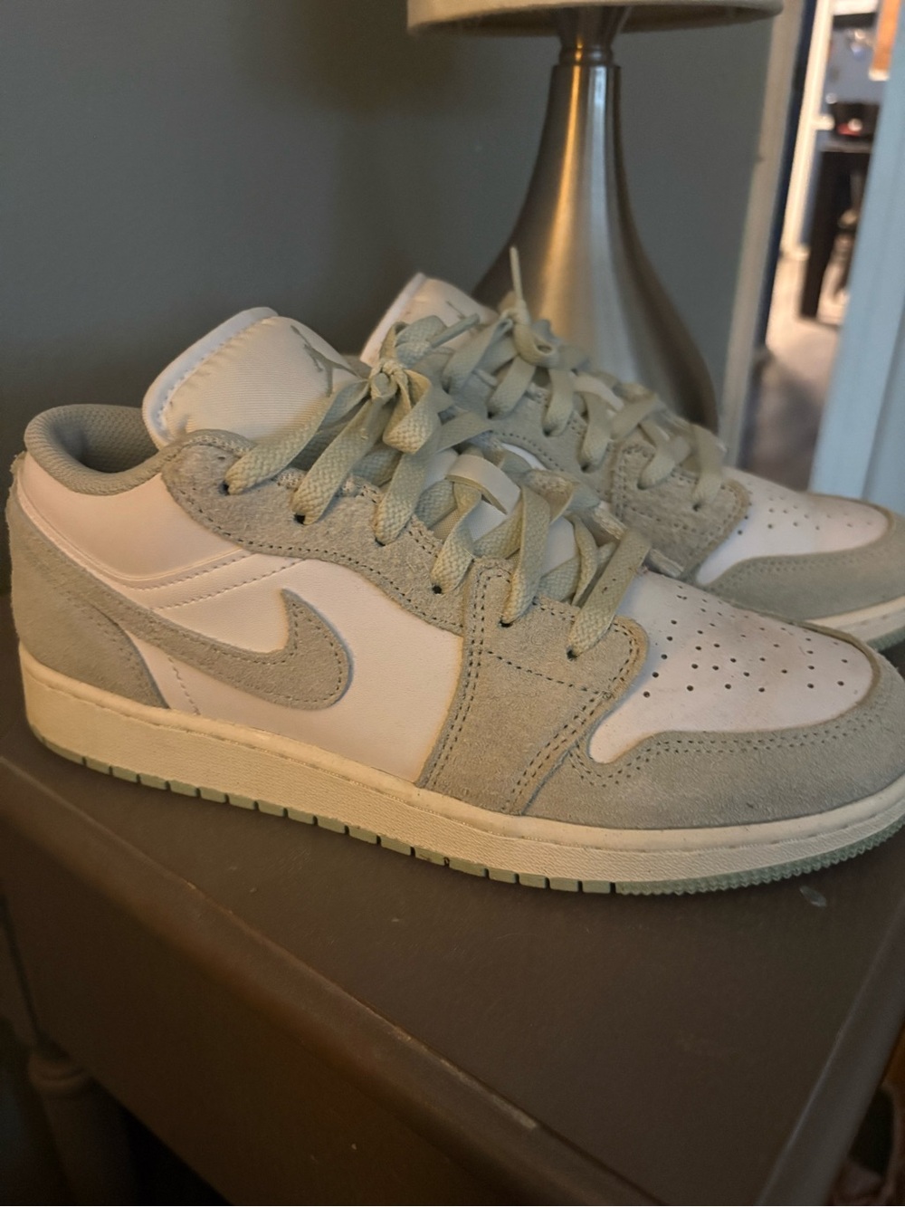 Nike Kids Low-Top Sneakers in Sage Green and White